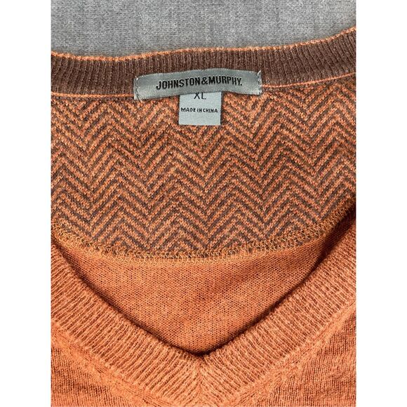 Johnston and Murphy Sweater Mens XL Orange Silk Blend Lightweight V-Neck - Picture 2 of 7